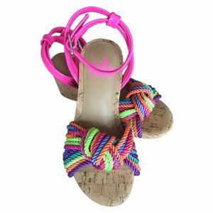 GB Girls Rainbow Cord Knot Ankle Cork Wedge Sandals New, Girl's Size 12, 3, 4